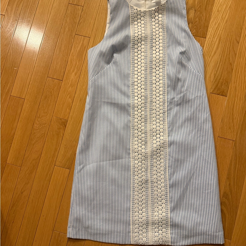 London Times Navy and White Striped Dress